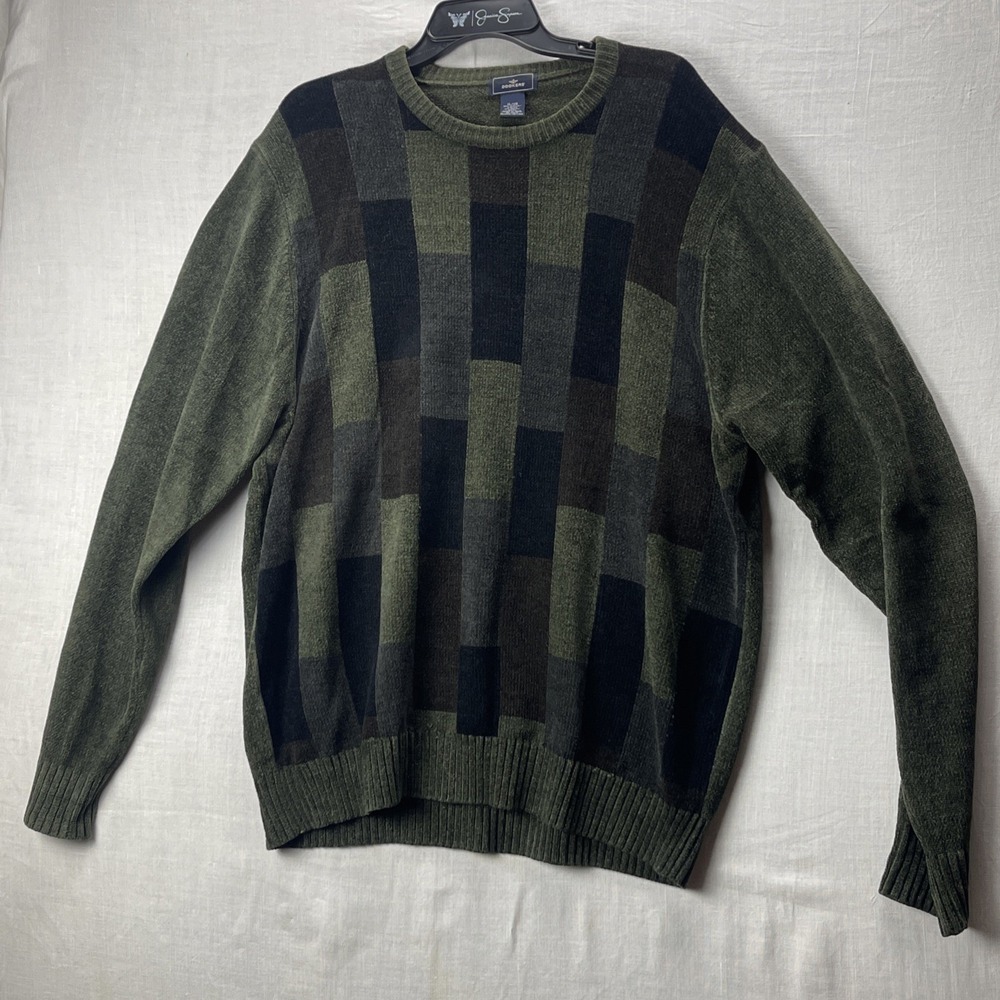 Dockers Men's XL Olive Green Colorblock Crewneck Knit Sweater Long Sleeve